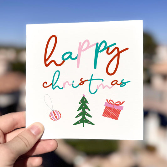 Christmas Card with modern pink and green colourful design