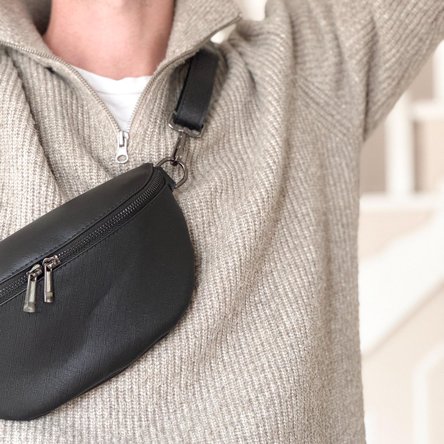 Black Cross Body Bag, Personalised Men’s Bag, Stylish Gift for Him