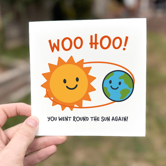 Funny Science Birthday Card: Space Pun - 'Round the Sun'