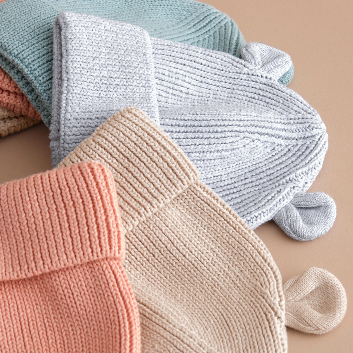 Organic Baby Bear Beanie, Cotton Knit Hat for Babies, Newborn or Toddler Gift