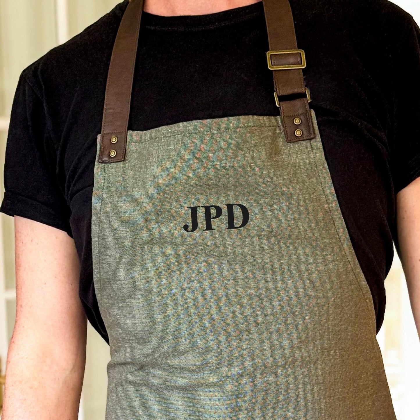 Moss Green Oxford Bib Apron, Personalised Cooking Apron, Gift for Him or Her