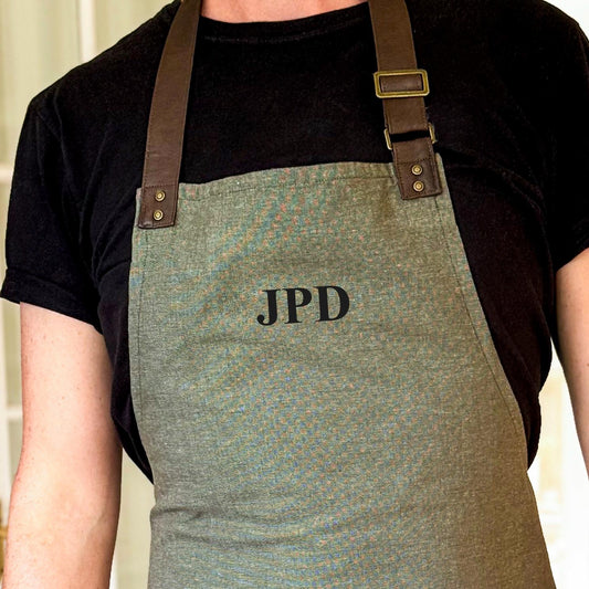 Moss Green Oxford Bib Apron, Personalised Cooking Apron, Gift for Him or Her