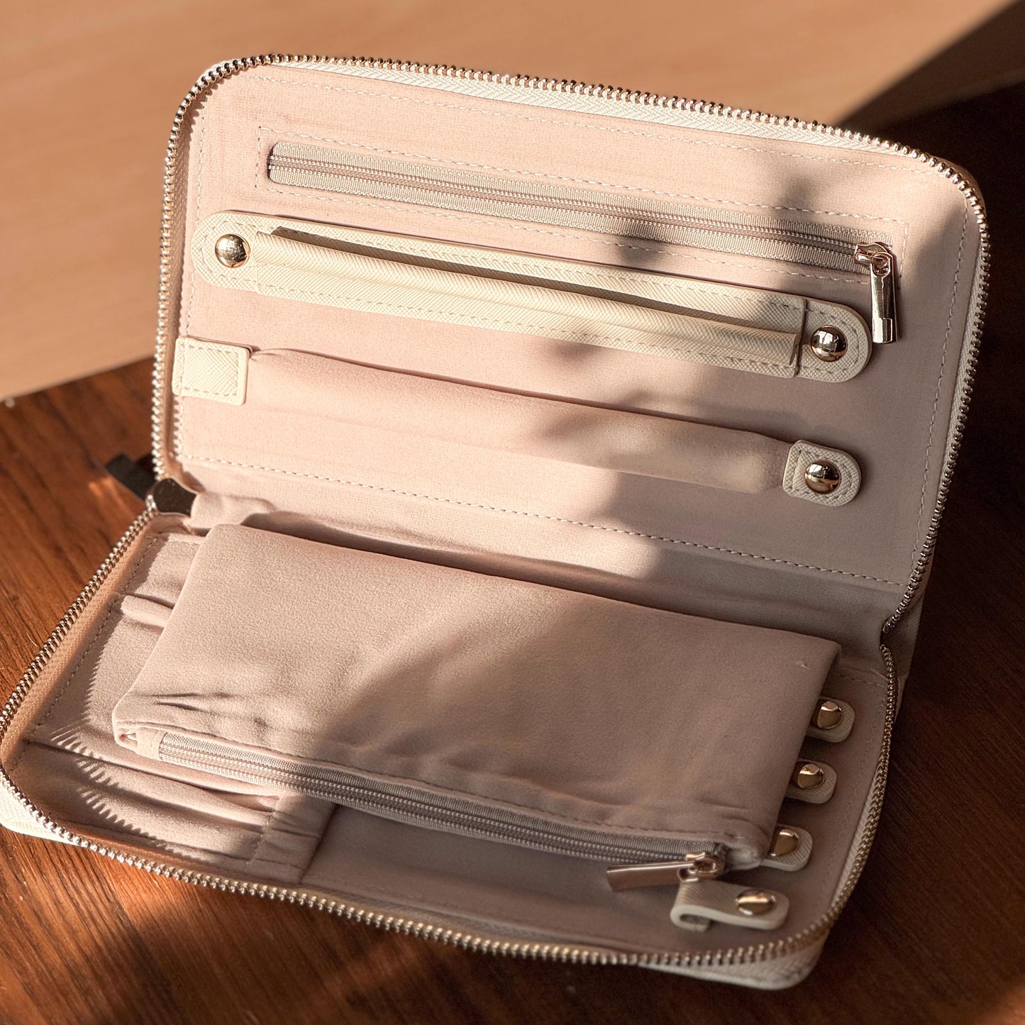 Cream Travel Jewellery Case, Personalised Bridesmaid Gift, Wedding Morning Keepsake