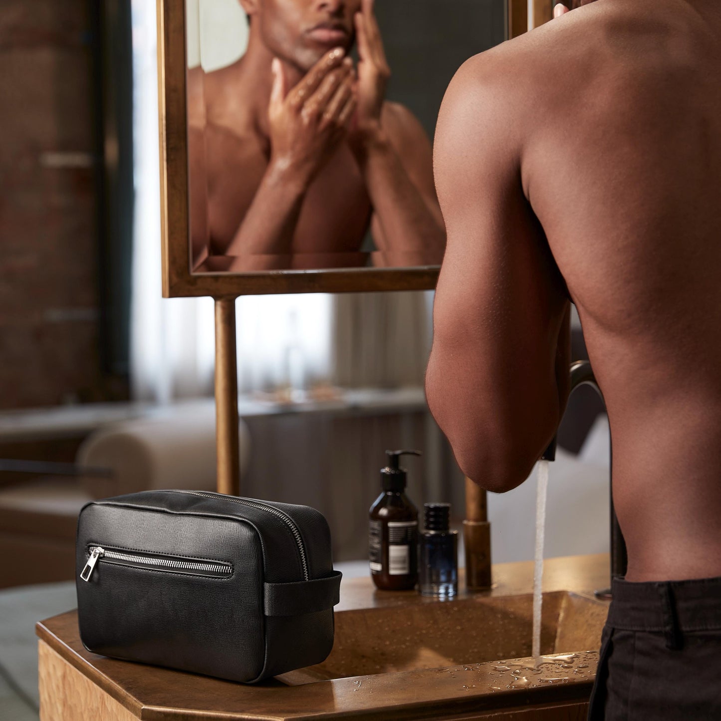 Personalised Men’s Wash Bag, Groomsmen or Best Man Gift, Leather-Look Toiletry Bag