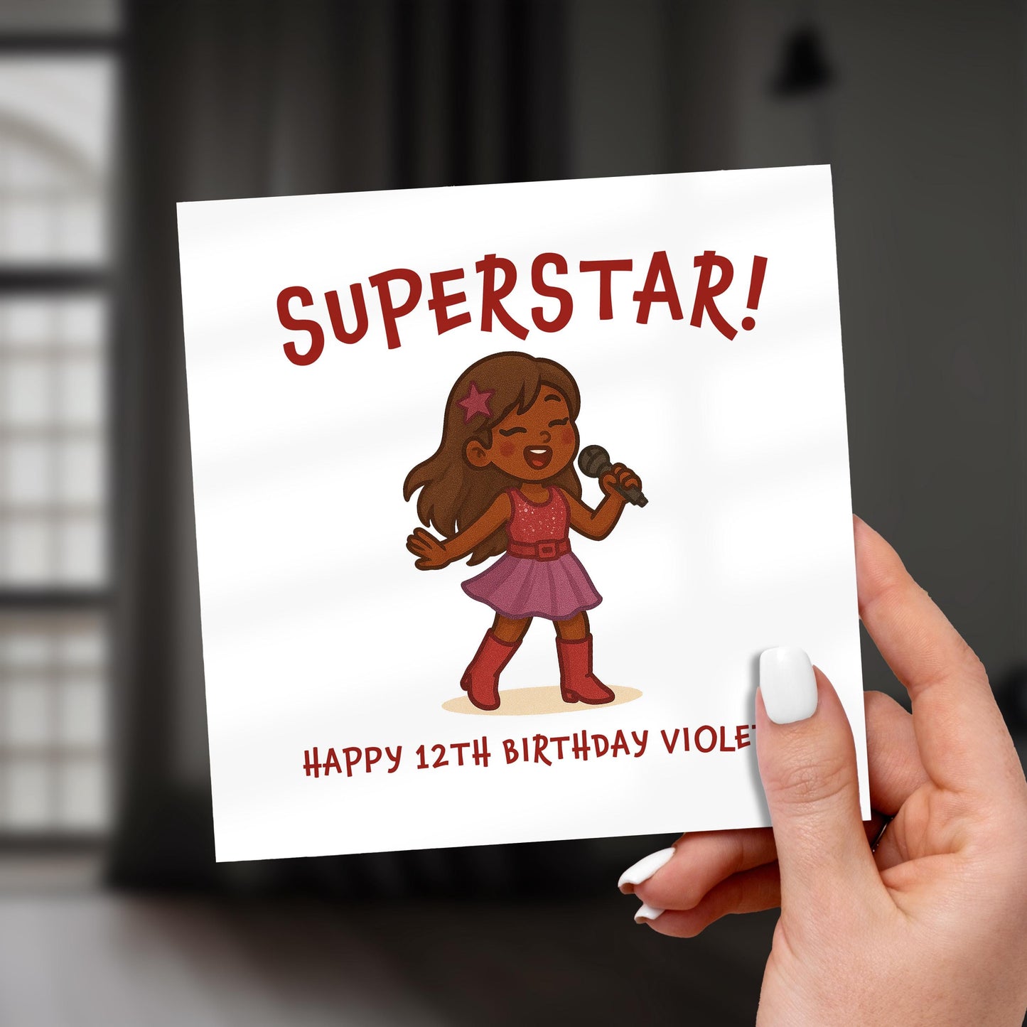 Pop Star 12th Birthday Card for Girl: Glittery Superstar