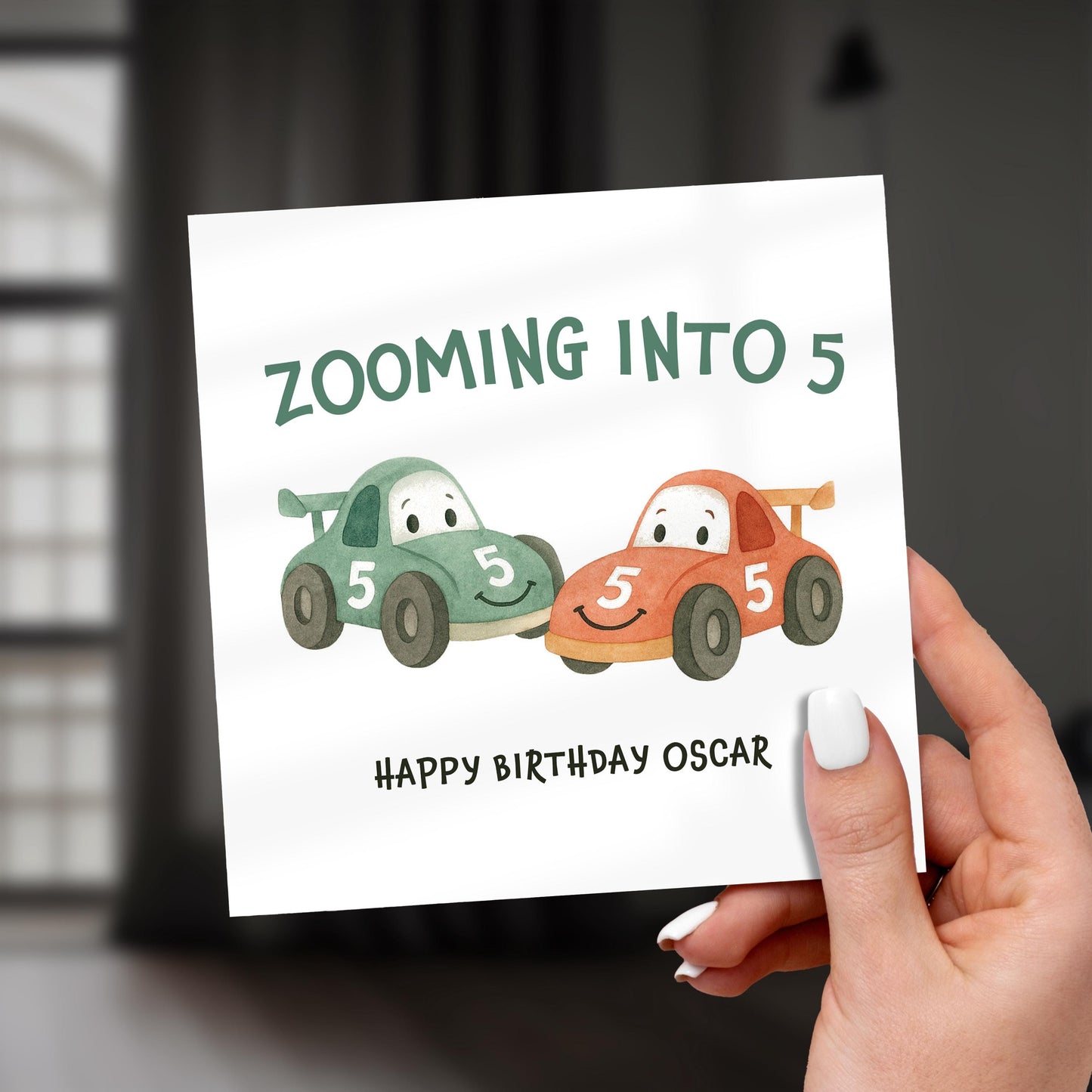 Race Car 5th Birthday Card for Boy: Zooming Into Five