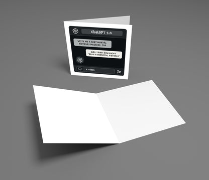 Greeting card with ChatGPT interface design on a gray background