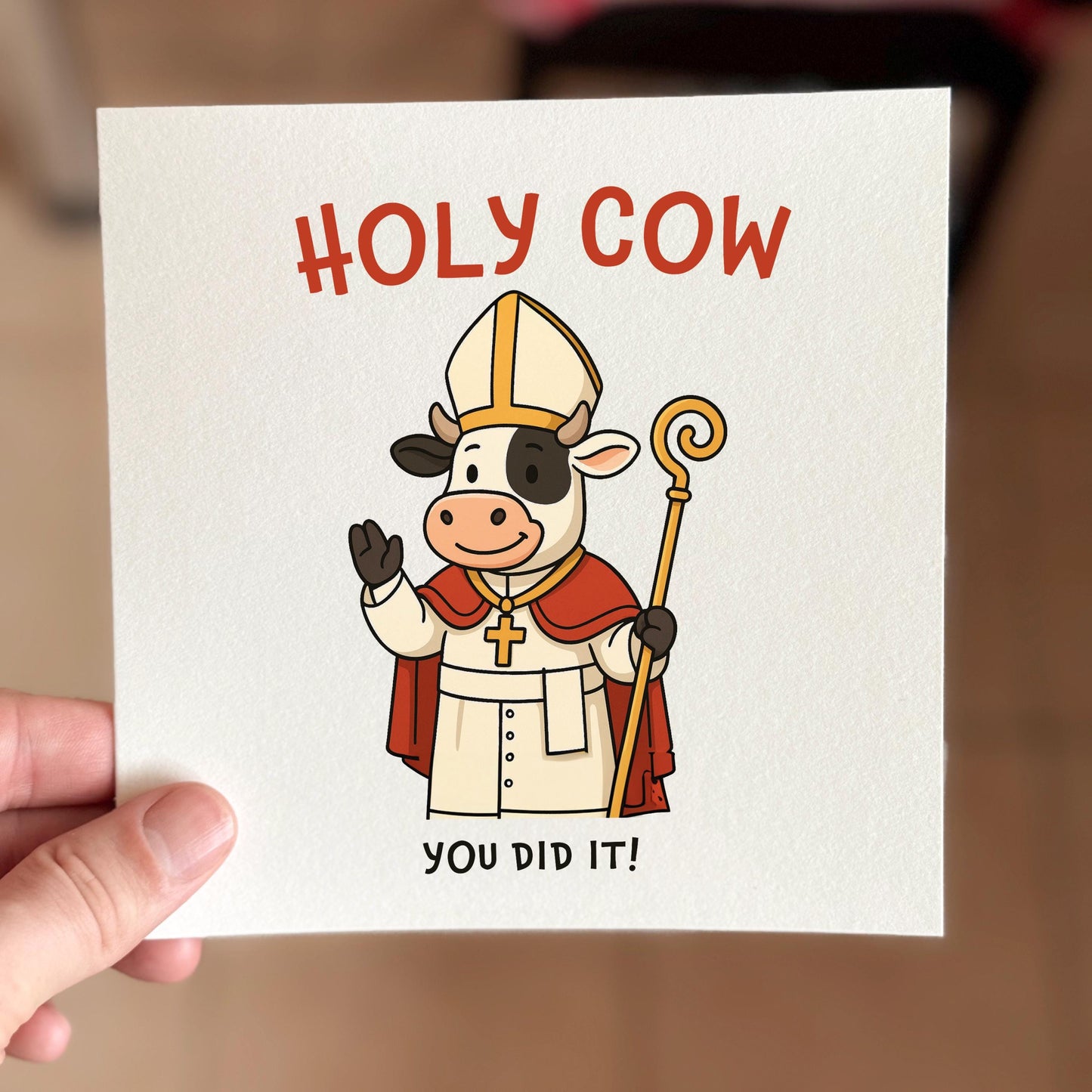 Funny Congratulations Card: Cow Pope Pun - Graduation, New Job