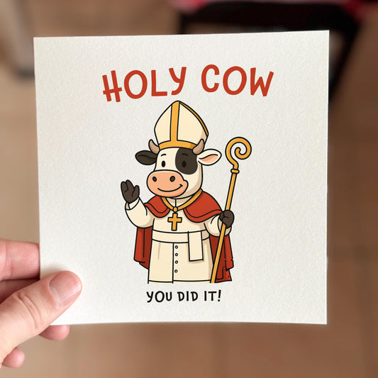 Funny Congratulations Card: Cow Pope Pun - Graduation, New Job