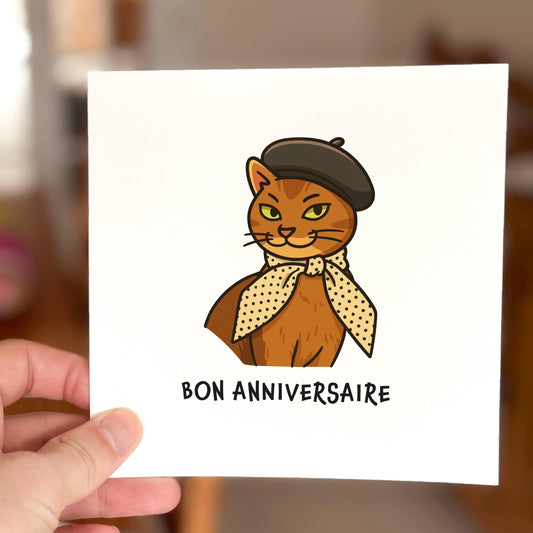 Funny French Cat Birthday Card: Sarcastic Meme Card for Her