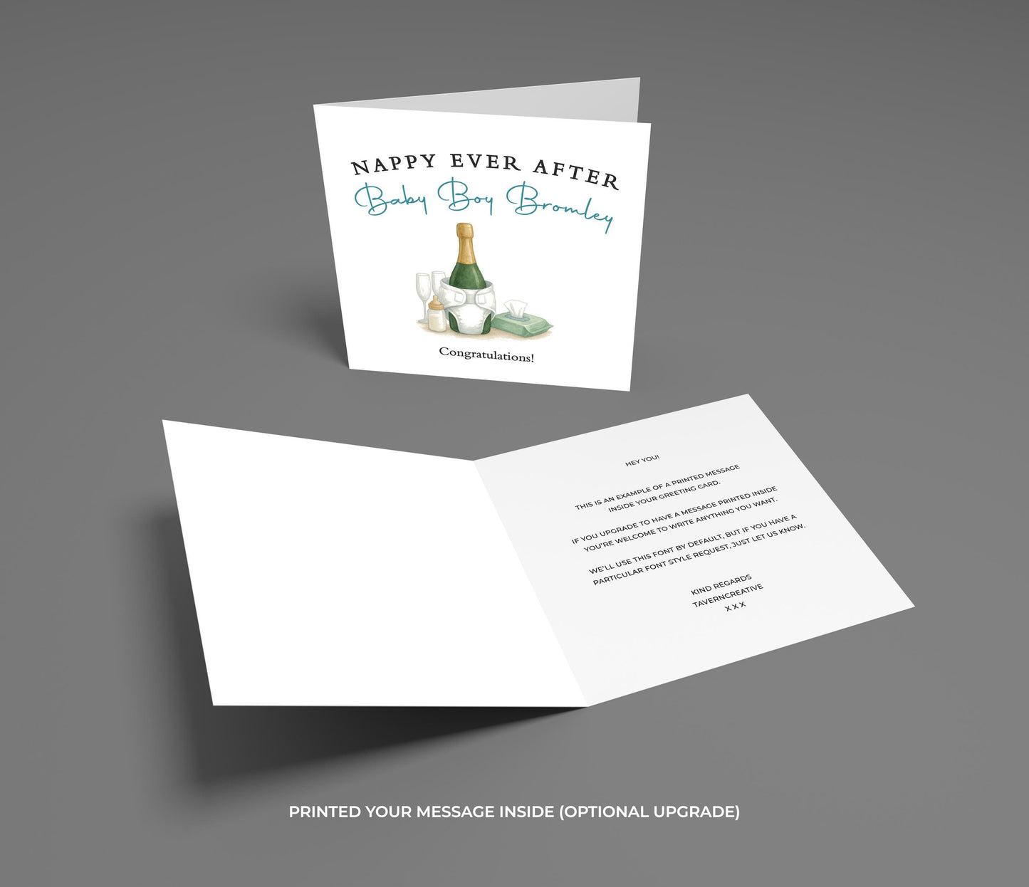 Funny New Baby Boy Card: Nappy Ever After - Personalised
