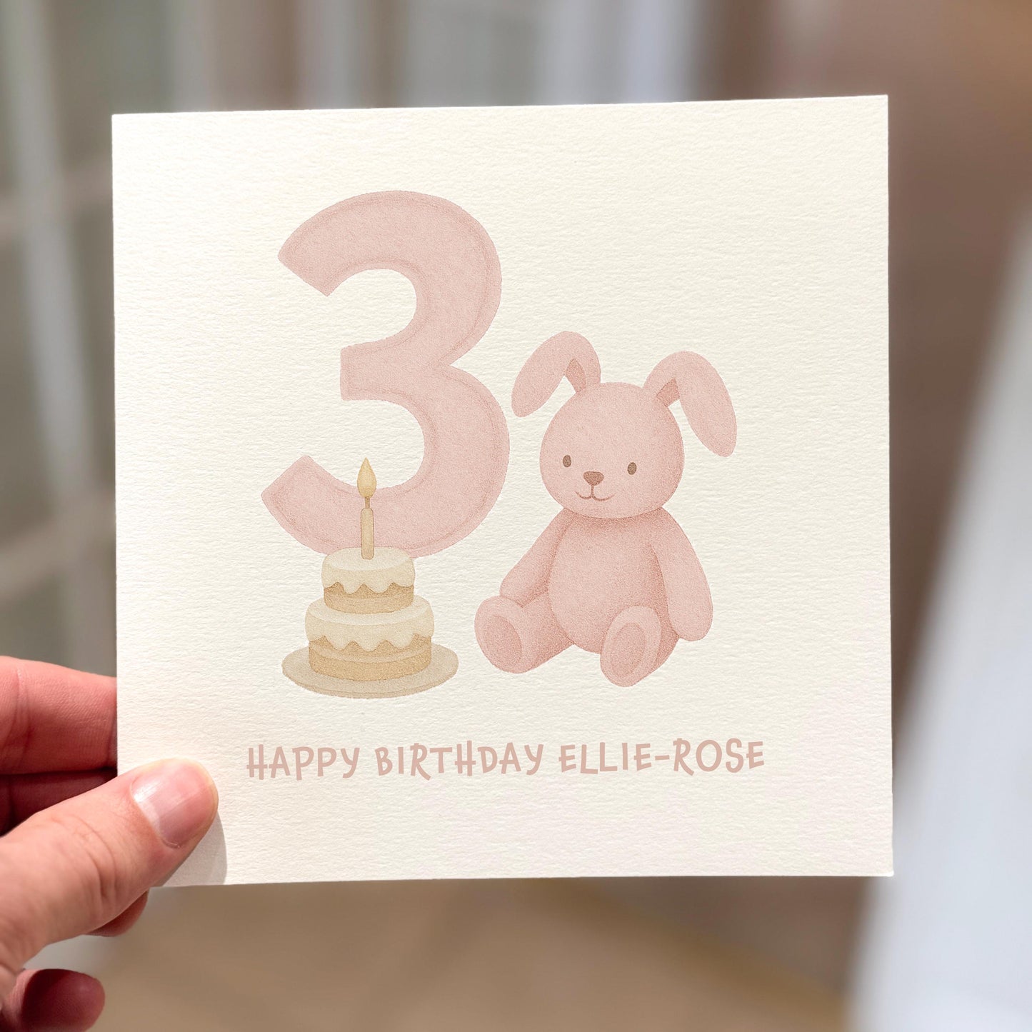 3rd Birthday Card for Girl, Personalised Bunny Birthday Card, Cute Birthday Card for Daughter, Toddler Card, Pink Bunny Card, Age 3 Card