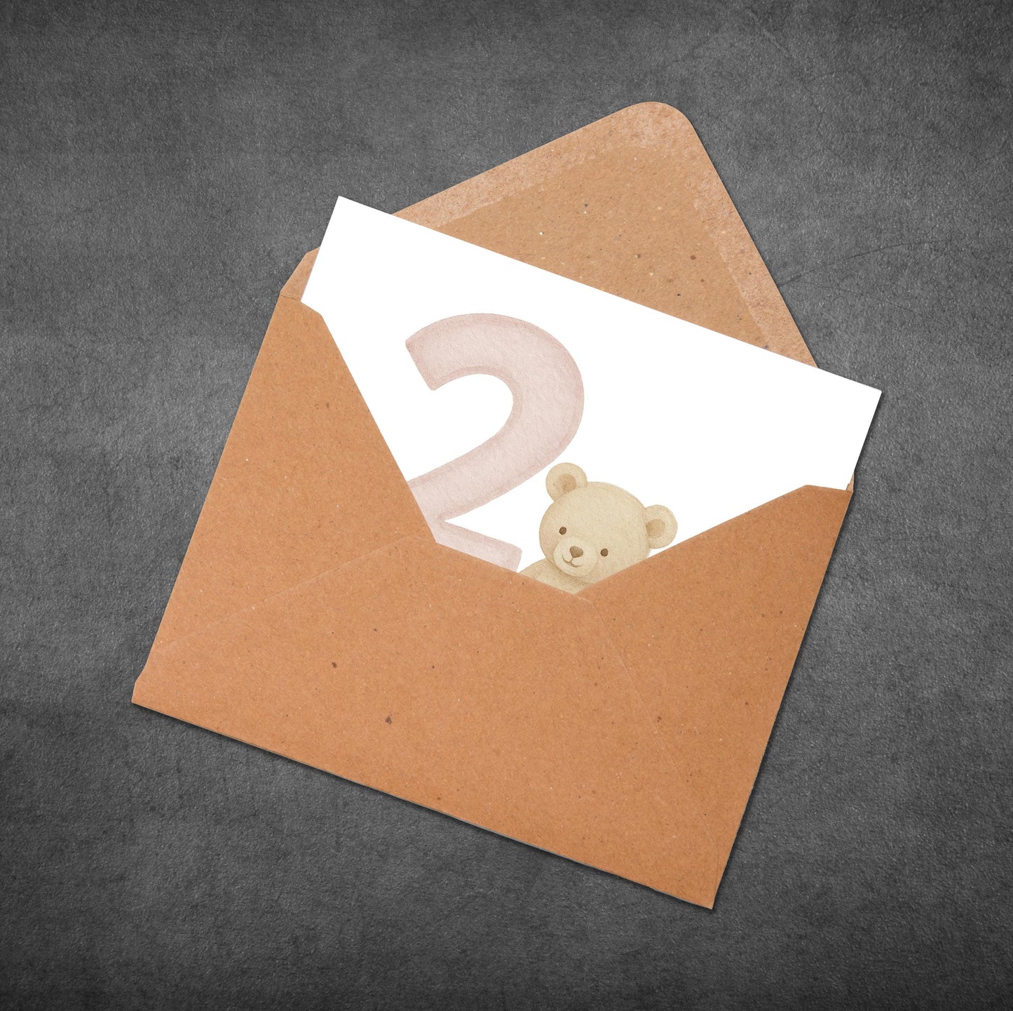 2nd Birthday Card for Girl, Personalised Birthday Card, Cute Bear Birthday Card for Daughter, Toddler Birthday Card, Pink Pastel Age 2 Card