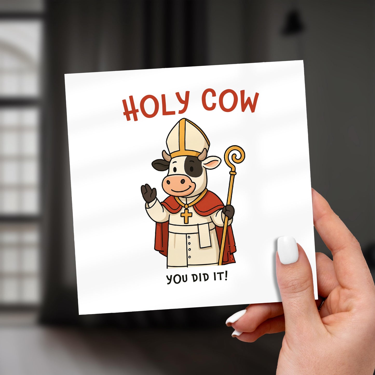 Funny Congratulations Card: Cow Pope Pun - Graduation, New Job