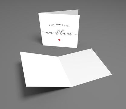 Greeting card with 'Will you be my man of honour' text on a gray background