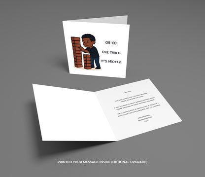 Greeting card with illustration of a child and text on a gray background