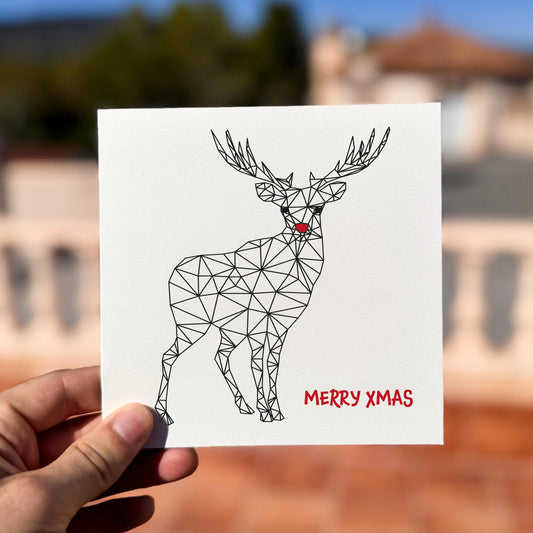 Geometric Deer Christmas Card: Modern Rudolph Holiday Card