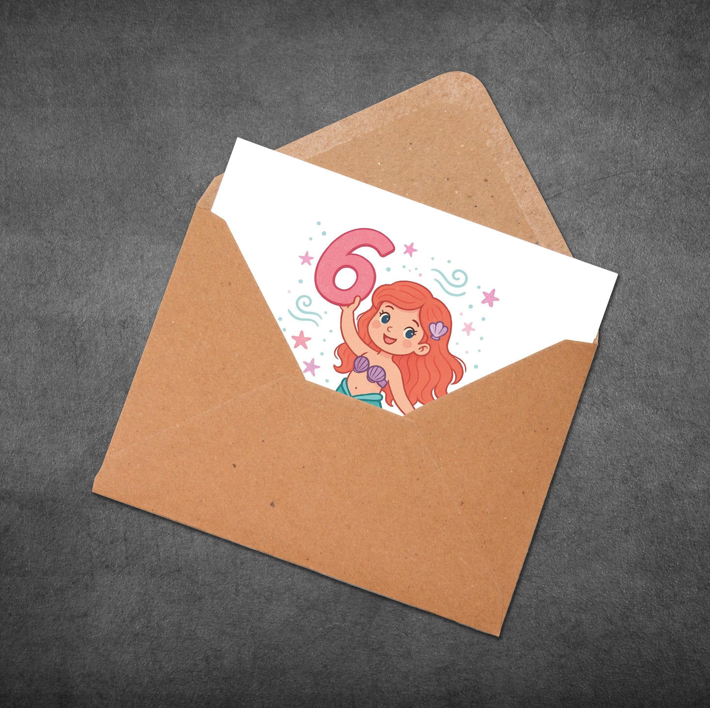 Personalized Mermaid 6th Birthday Card: Under the Sea Theme