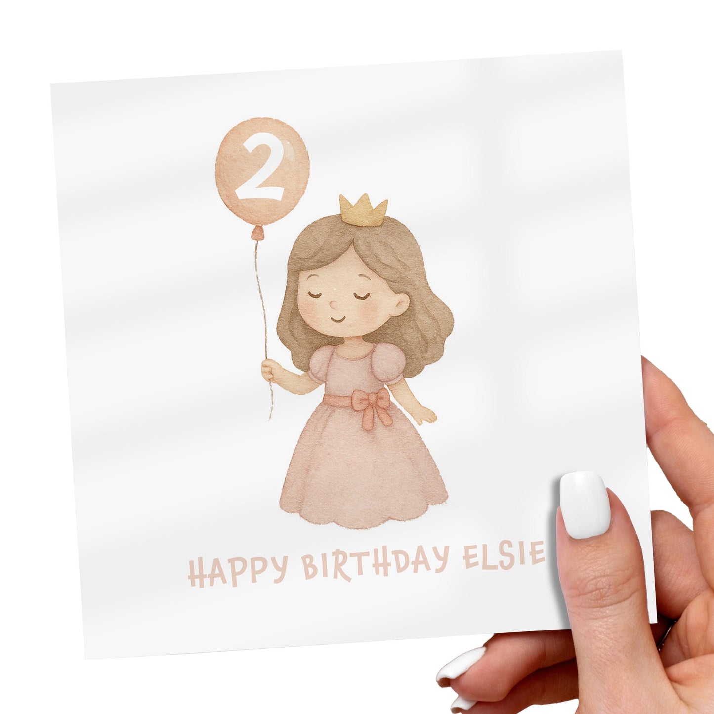 Personalized Princess 2nd Birthday Card: Pastel Toddler Girl