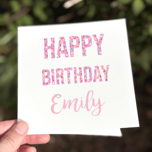 Personalized Sprinkle Birthday Card: Custom Name, Daughter, Niece, Sister