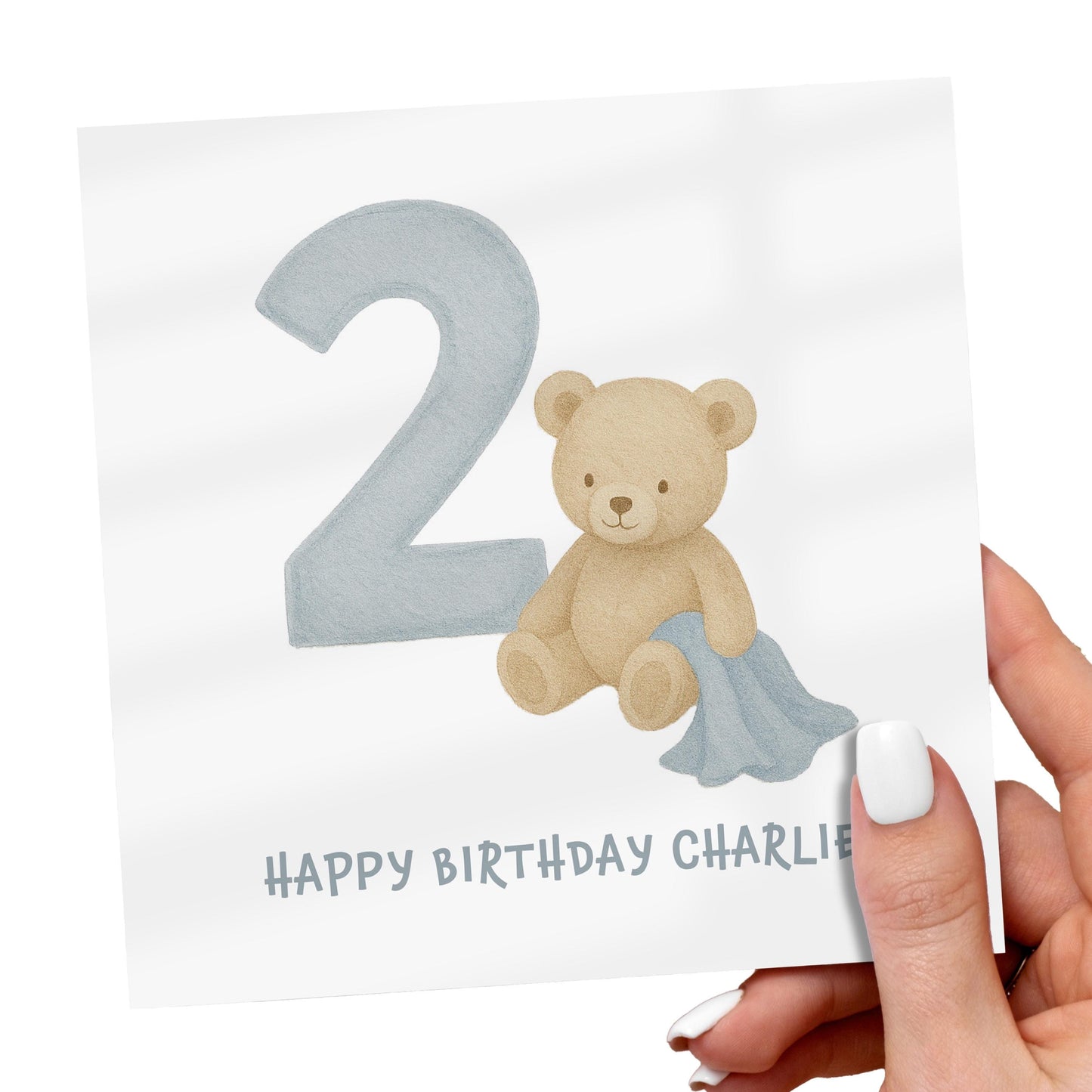 2nd Birthday Card for Boy, Personalised Birthday Card, Cute Bear Birthday Card for Son, Toddler Birthday Card, Blue Pastel Age 2 Card