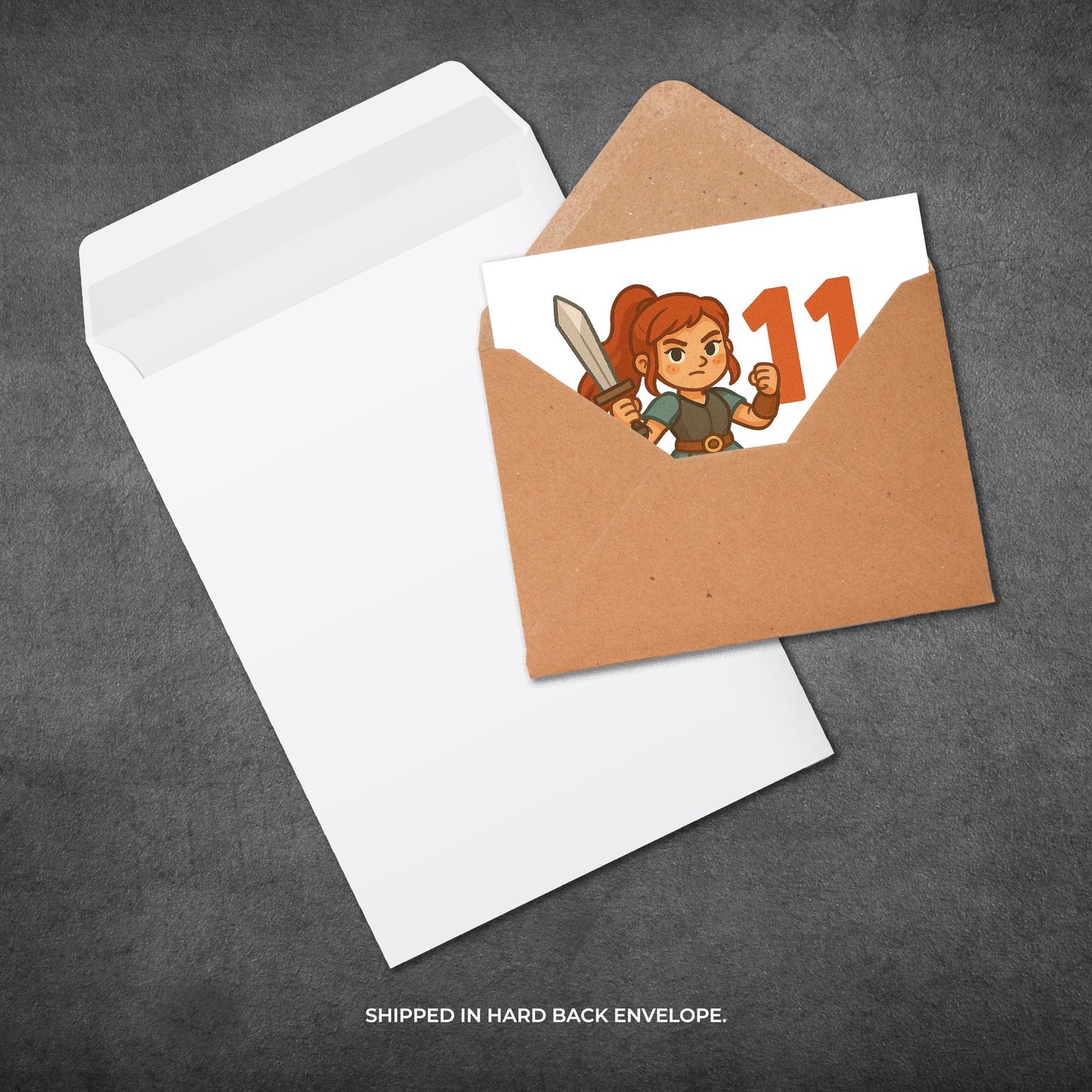 Personalized 11th Birthday Card for Girl: Warrior Gamer Theme