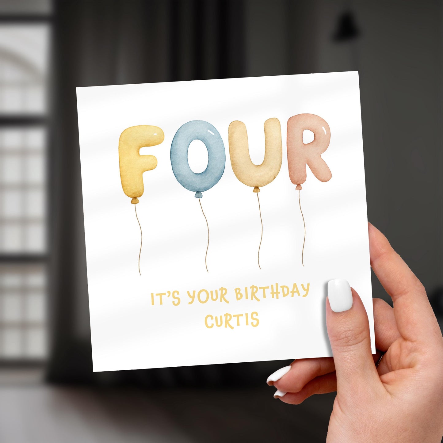Personalized 4th Birthday Card for Boy: Pastel Balloons