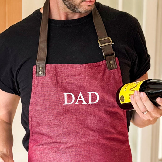 Burgundy Oxford Bib Apron, Personalised Cooking Apron, Gift for Him or Her