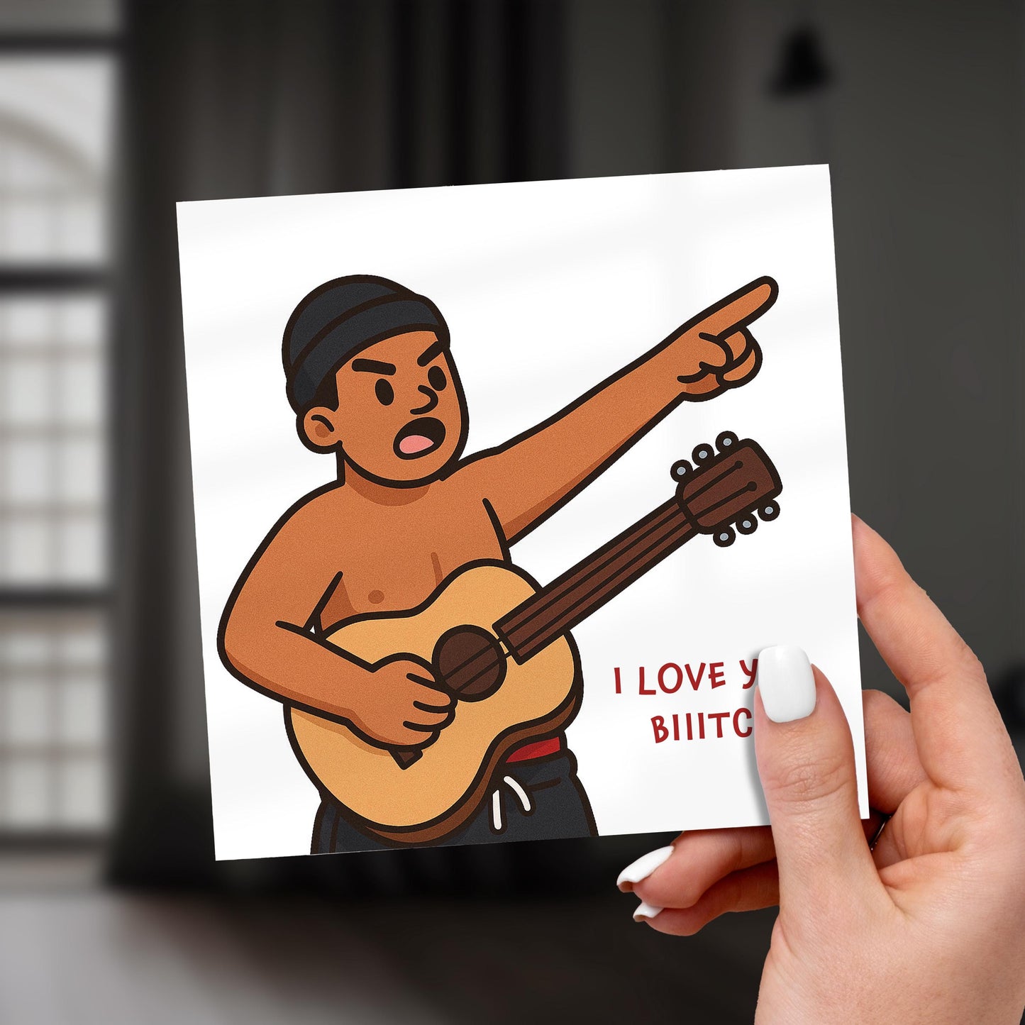 Funny Love Card, I Love You Bitch Meme Card, Viral Guitar Serenade Card, Internet Quote Card for Girlfriend or Boyfriend, NSFW Romance Card