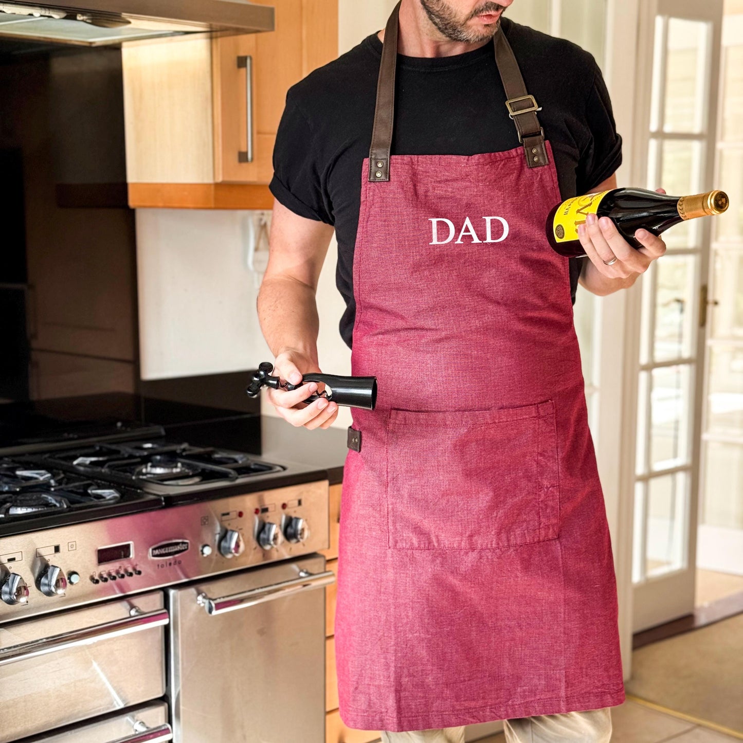 Burgundy Oxford Bib Apron, Personalised Cooking Apron, Gift for Him or Her