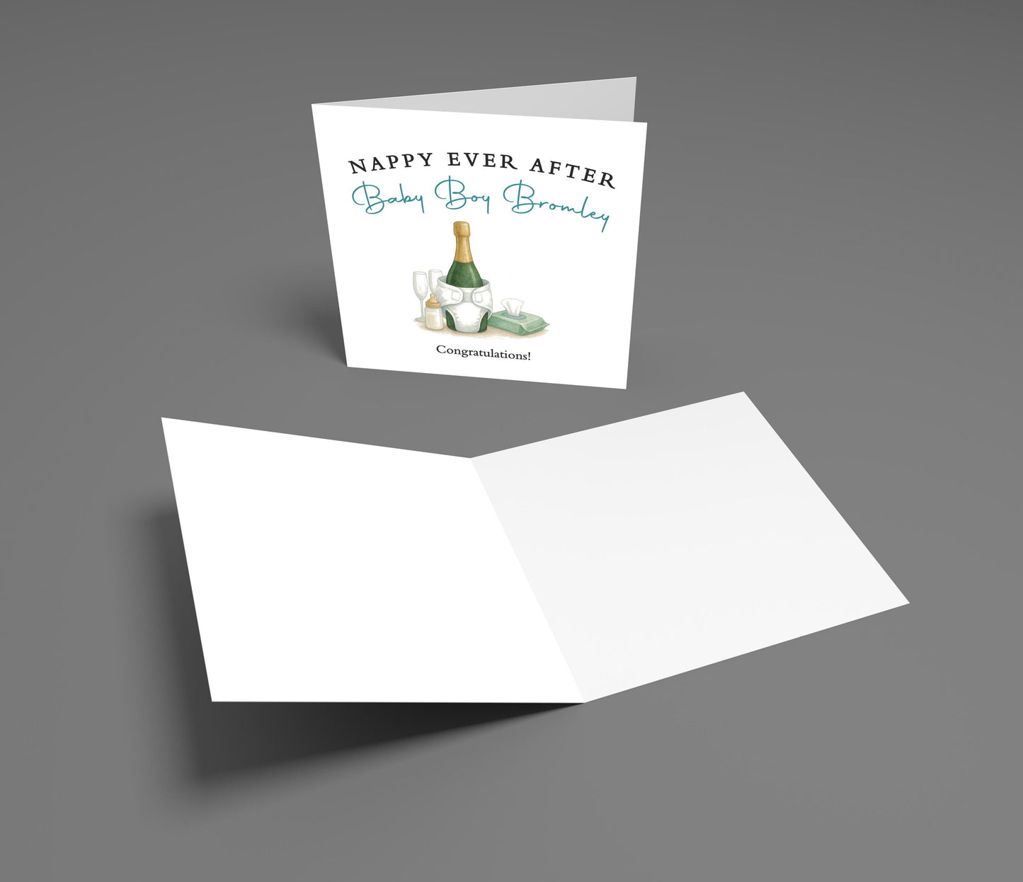 Funny New Baby Boy Card: Nappy Ever After - Personalised