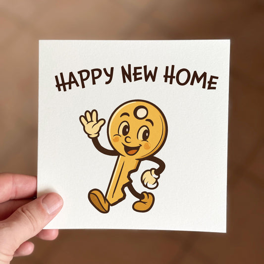 Cute New Home Card, Happy New Home Card with Smiling Key Character, Moving House Card, Housewarming Card for Friends or Family