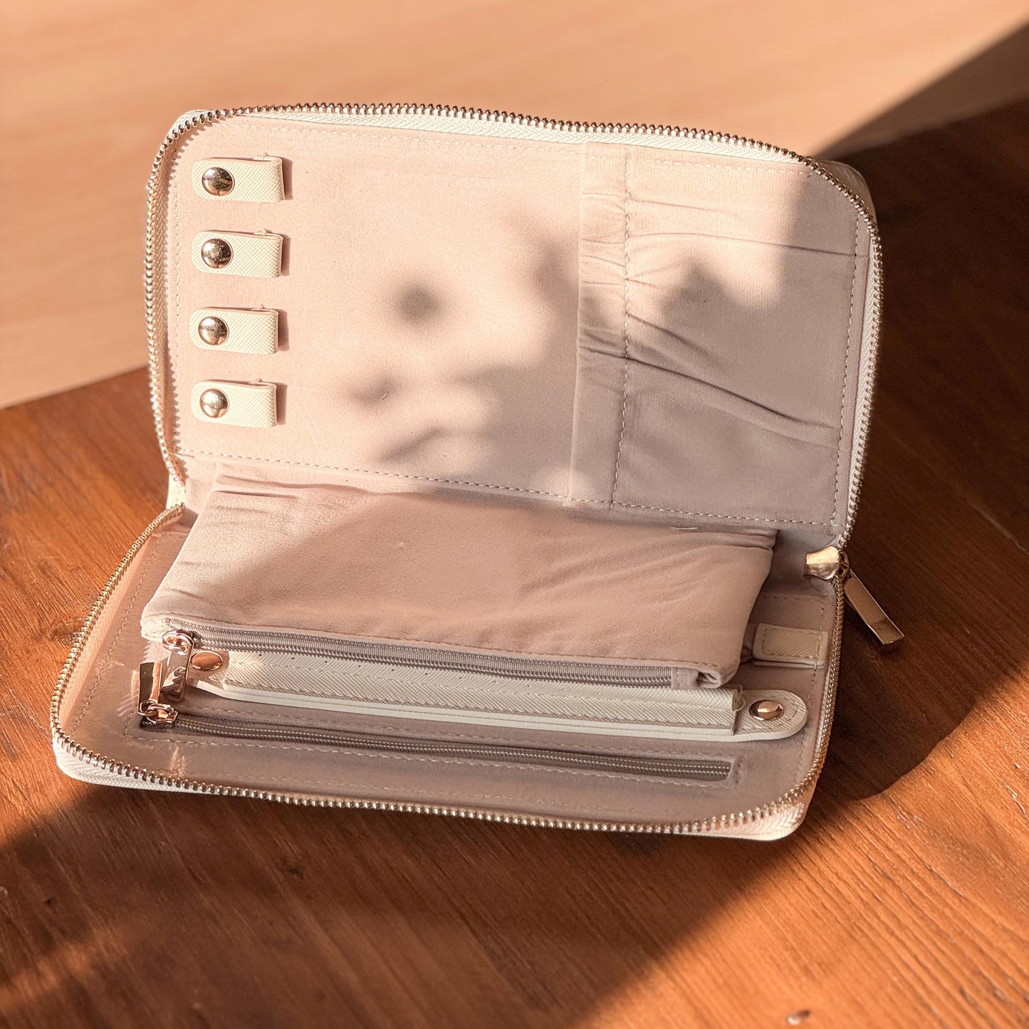 Cream Travel Jewellery Case, Personalised Bridesmaid Gift, Wedding Morning Keepsake