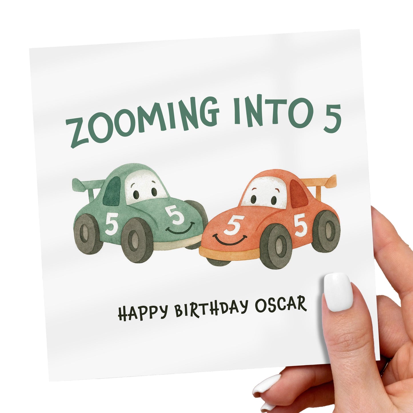 Race Car 5th Birthday Card for Boy: Zooming Into Five