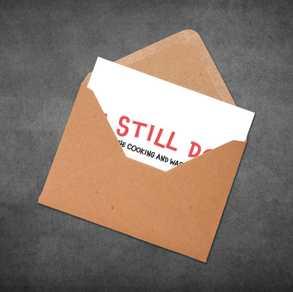 Brown envelope with a white card inside on a dark gray background