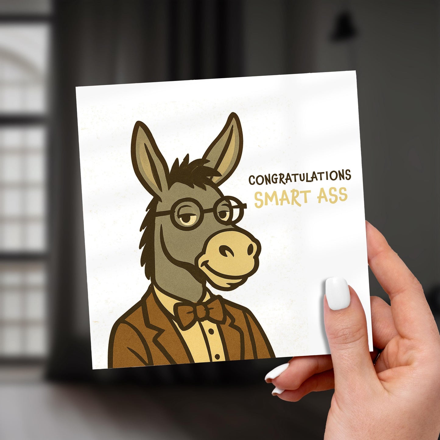Funny Congratulations Card, Smart Ass Card, Graduation or Exam Congrats Card with Donkey Illustration, Humorous Pun Card for Him or Her