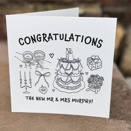 Personalized Mr & Mrs Wedding Card: Hand-Drawn Design, FSC-Certified