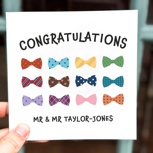 Personalized Mr and Mr Wedding Card: Rainbow Bow Ties, LGBTQ+ Celebration