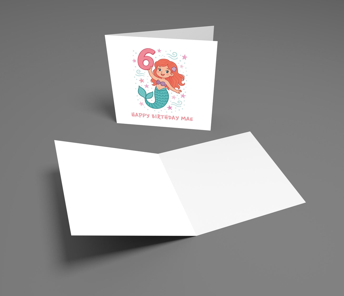 Personalized Mermaid 6th Birthday Card: Under the Sea Theme