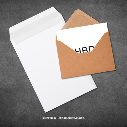 Brown envelope with white card inside on a gray background