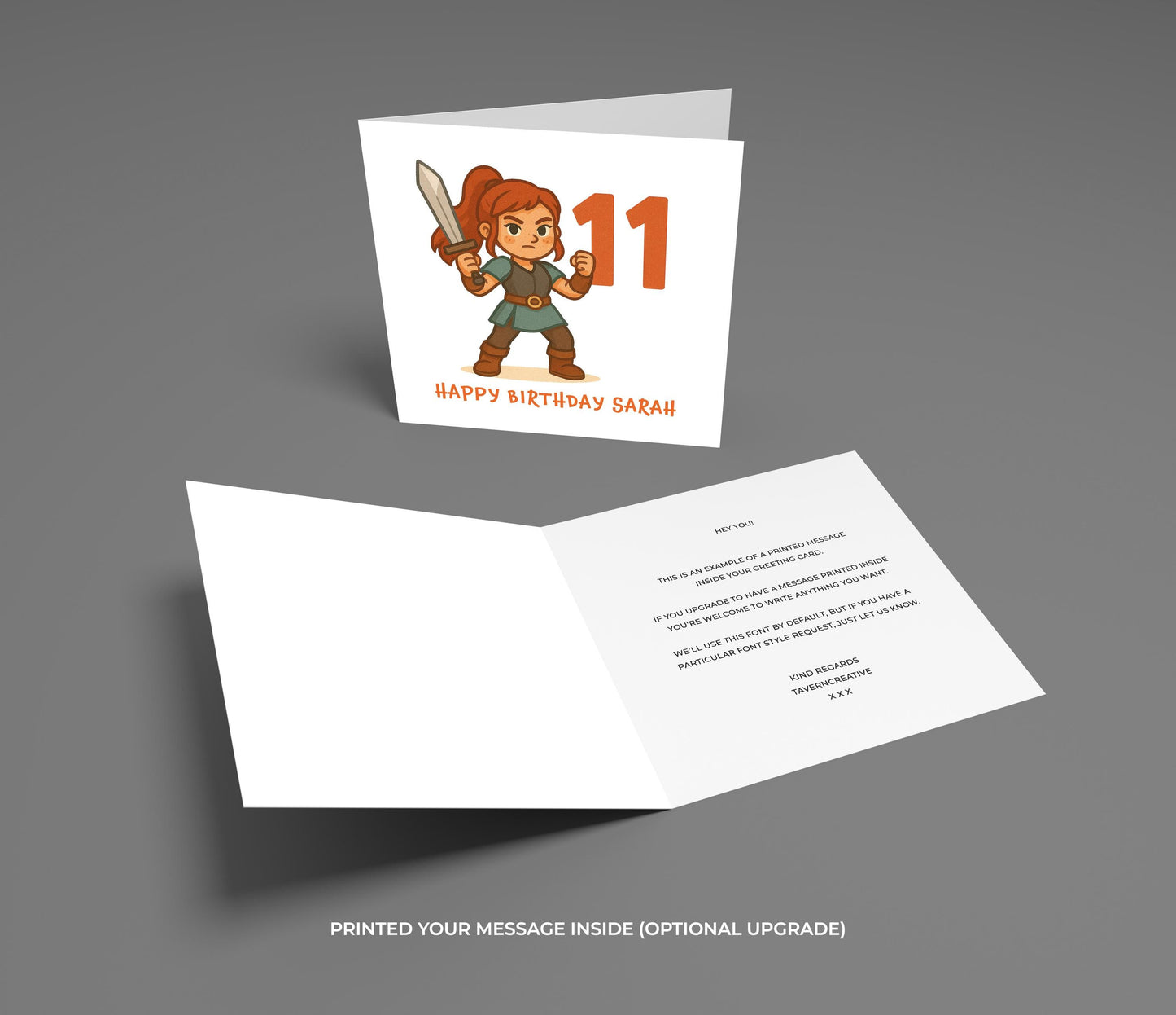 Personalized 11th Birthday Card for Girl: Warrior Gamer Theme