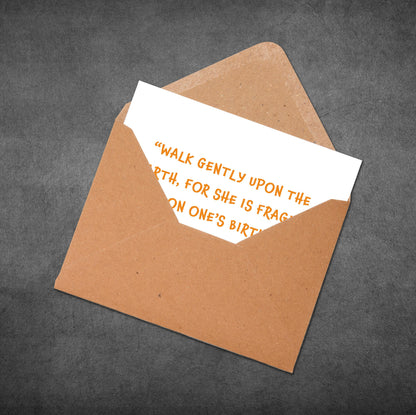 Brown envelope with a white card inside on a dark gray background