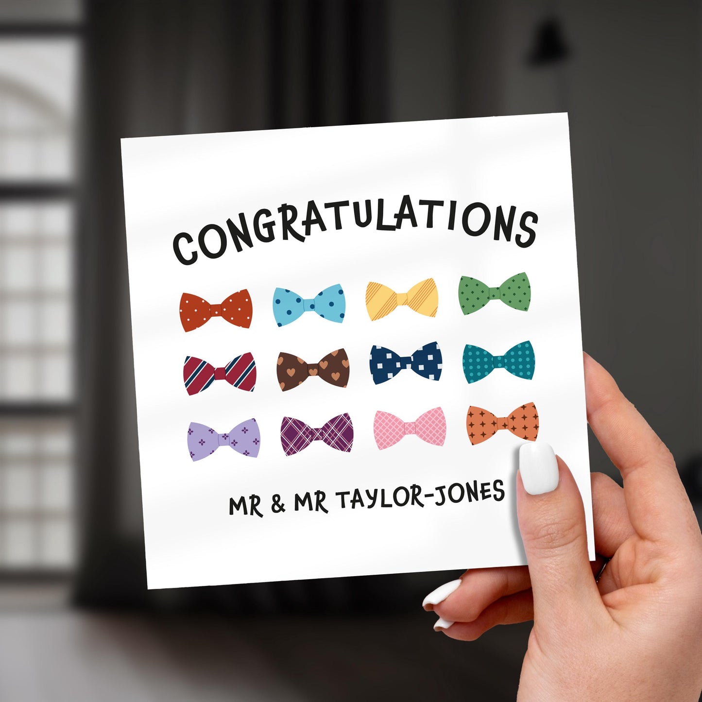 Personalized Mr and Mr Wedding Card: Rainbow Bow Ties, LGBTQ+ Celebration