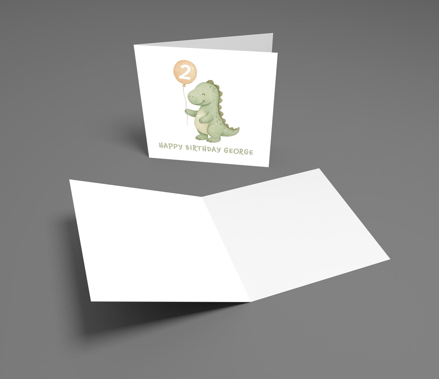 Personalized Dinosaur 2nd Birthday Card: Pastel Green Dino