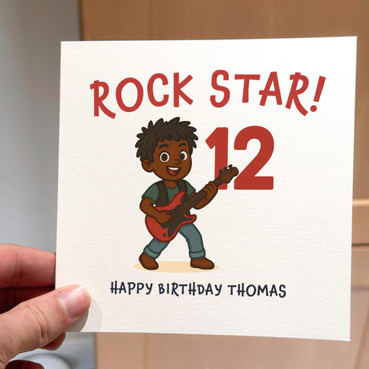 Personalized Rockstar 12th Birthday Card for Boy: Music Lover Guitar Design