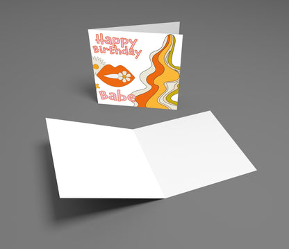 Birthday card with lips and 'Happy Birthday Babe' text on a gray background