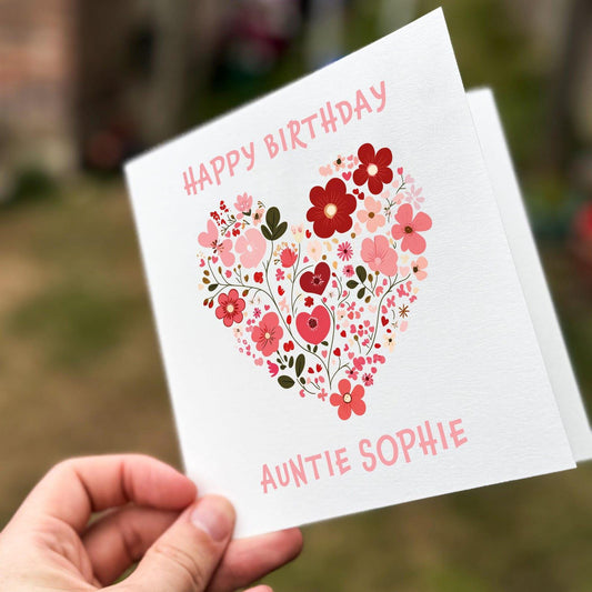 Personalized Floral Heart Birthday Card for Auntie