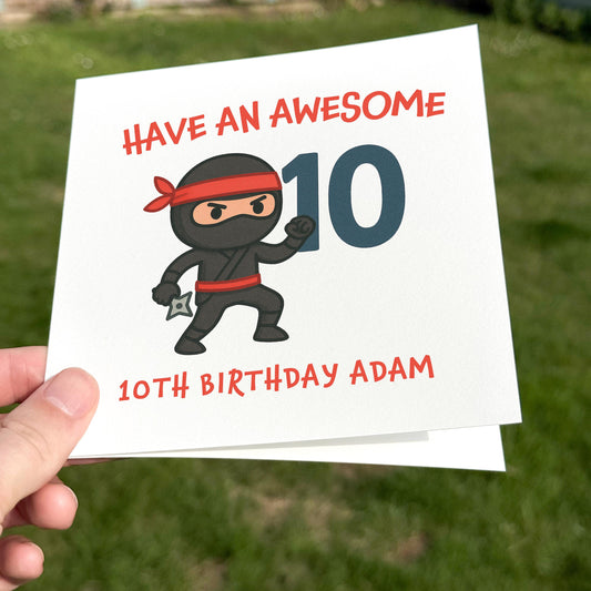 Birthday Card for Son, 10th Birthday Card for Boy, Ninja Birthday Card, Cool Card for Him, Funny Kids Birthday Card