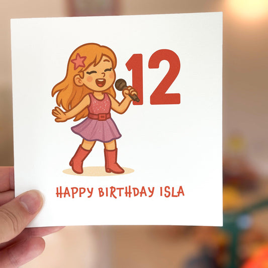 Personalized Popstar 12th Birthday Card for Girl: Music Theme
