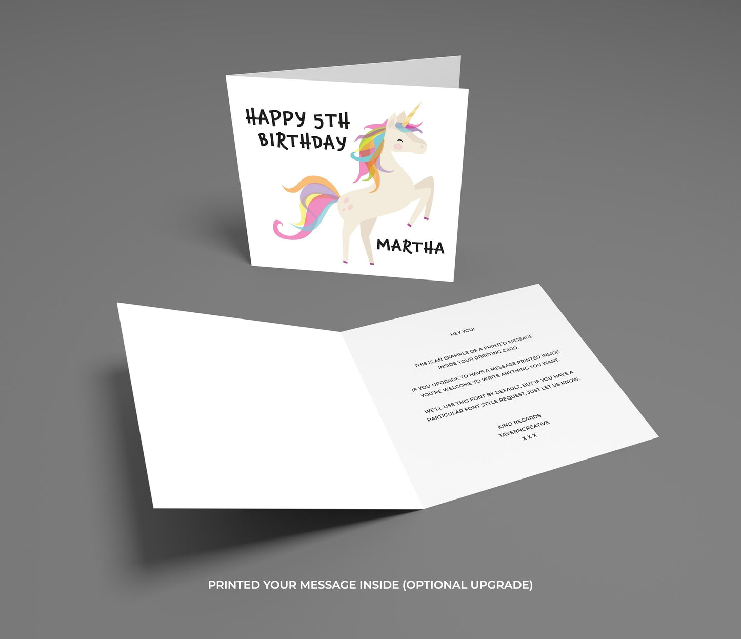 Personalized 5th Birthday Unicorn Card: Rainbow Magical Girl